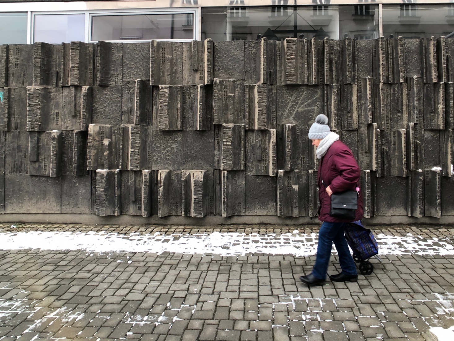 Brutalist wall design from the 1970s or 1980s architectural movement, in Ostrava, Czech Republic.