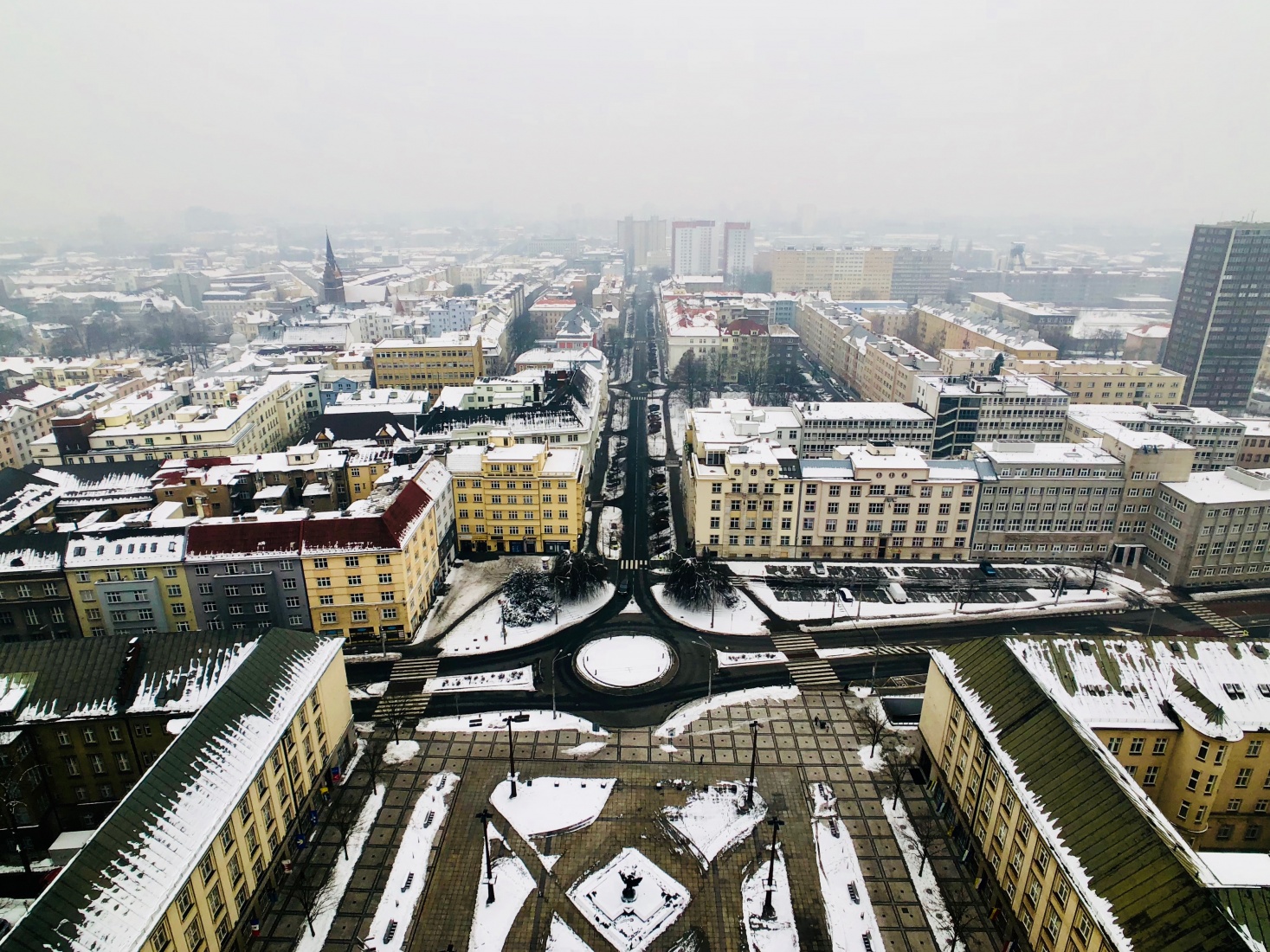 The view toward the center of Ostrava, Czech Republic, from atop the New Town Hall tower.