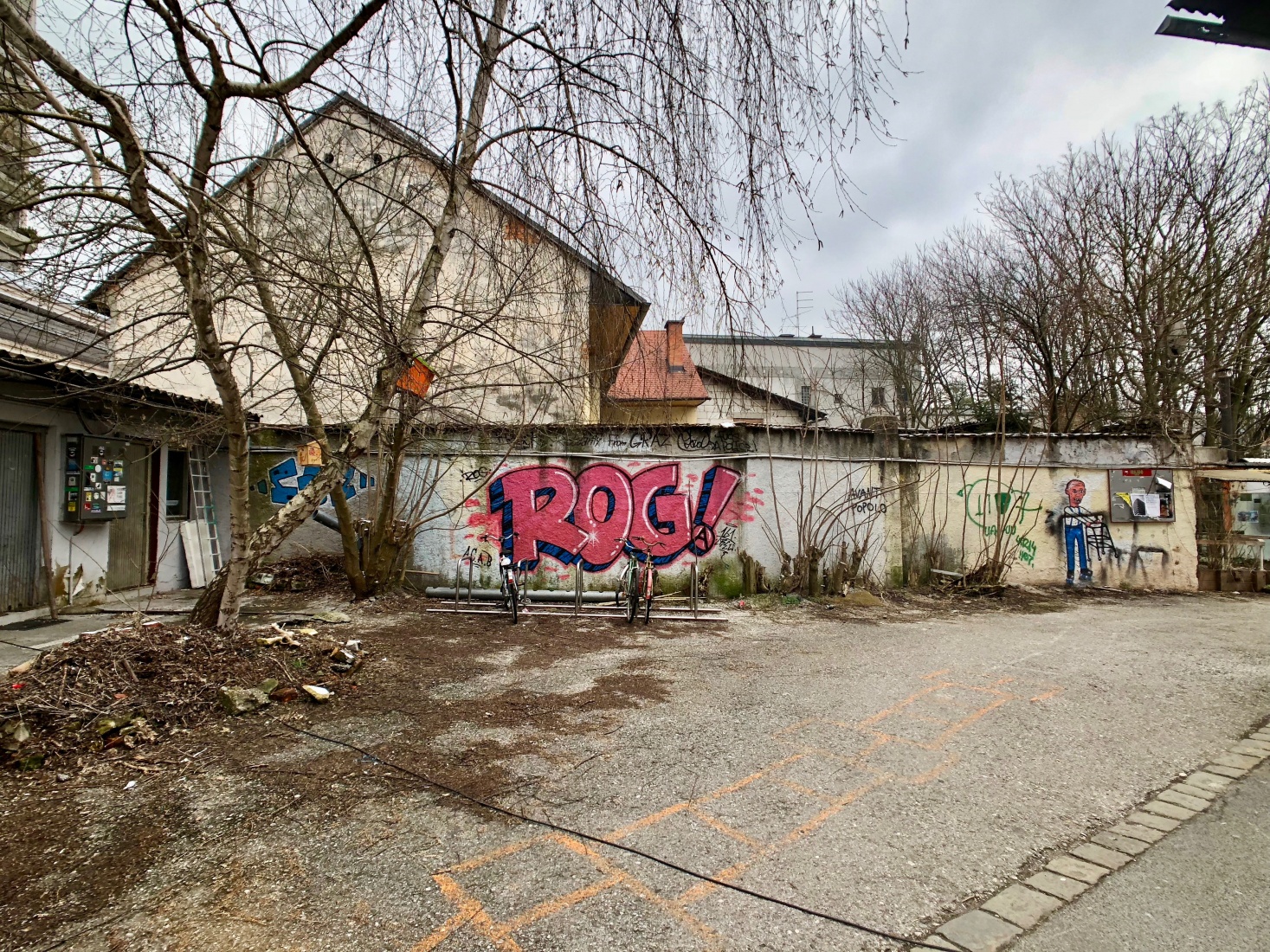 Graffiti on a dividing wall at the Rog squat in Ljubljana, Slovenia. 