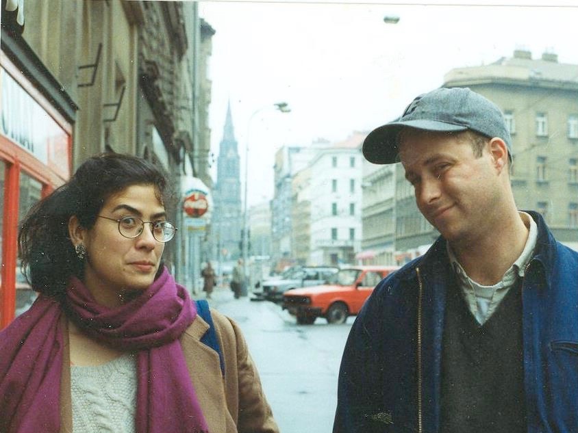 Joan M. (left) and Jasper B. on the mean streets of Holešovice, Prague, Czech Republic.