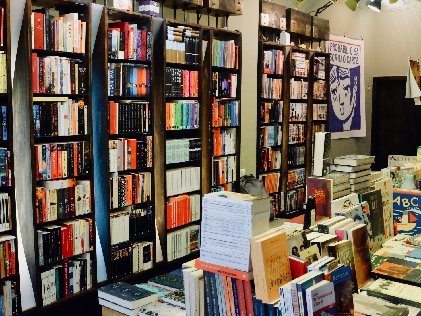 The interior bookshelves of the reborn Cărturești & Friends in Bucharest, Romania