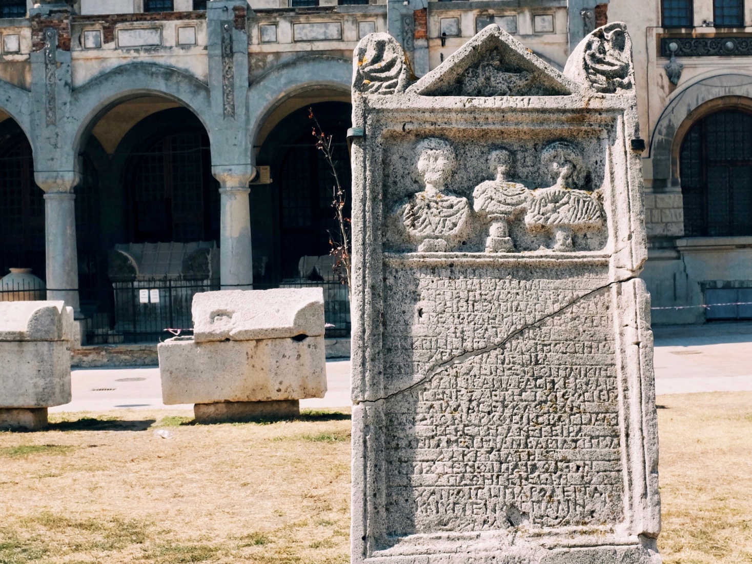 Old Roman tombstone found at the National History & Archaeological Museum in Constanța, Romania.